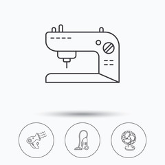 Ventilator, sewing machine and hairdryer icons.