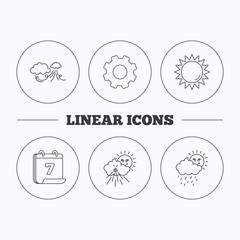 Weather, strong wind and rainy day icons.