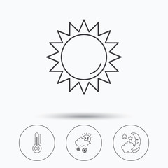 Thermometer, sun and snow icons.