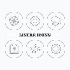 Snowflake, sun and rain icons.