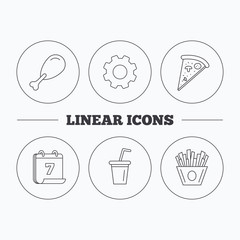 Pizza, pizza and soft drink icons.