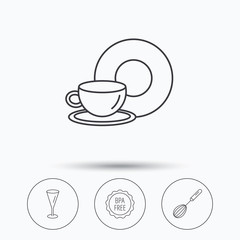 Food and drink, glass and whisk icons.