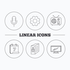 TV, retro radio and microphone icons.