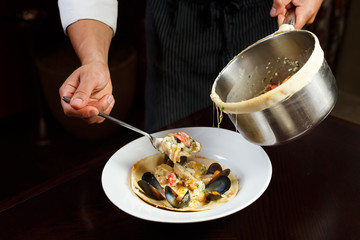 Beautiful dishes with mussels