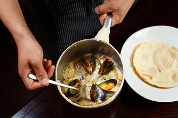 Beautiful dishes with mussels