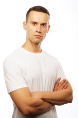 Obraz premium life style and people concept: handsome man wearing white t-shir