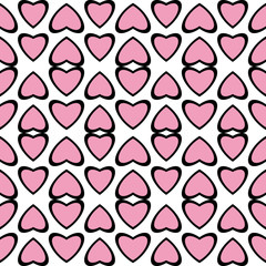 Fototapeta na wymiar Fun pattern with pink hearts on white background 
