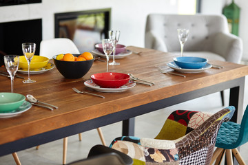 Modern dining room with dining table.  Small depth of field