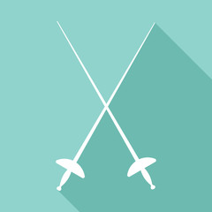Fencing swords vector icon with long shadow.