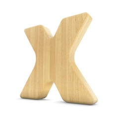 3d wood material X letter isolated white background.