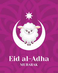 Fototapeta na wymiar Eid al-Adha greeting card with the image of the sacrificial lamb and Crescent