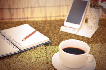 Have a cup of black coffee old color.Autumn moment.Fantasy effec