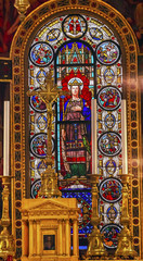 Fototapeta na wymiar King Louis 9th Stained Glass Saint Louis En L'ile Church Paris