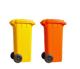 Isolated yellow and orange garbage bin