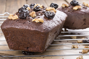 Chocolate cake with prune and walnuts