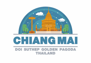 Naklejka premium Golden Pagoda (DOI SUTHEP) of Chiang mai,Thailand Logo symbol