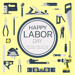 Happy labor day greeting card concept illustration on yellow