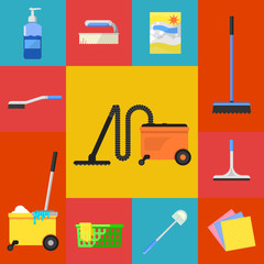 Cleaning tools icon set flat vector illustration