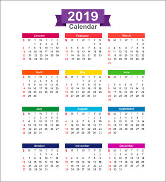 2019  Year calendar isolated on white background vector illustra
