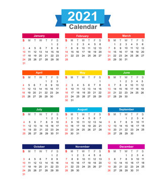 2021  Year calendar isolated on white background vector illustra