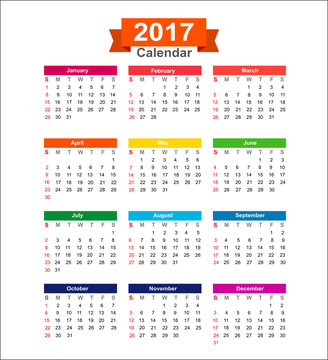 2017  Year calendar isolated on white background vector illustra