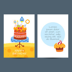 Happy birthday kids postcard template vector holiday illustration