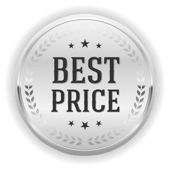 Silver best price button, badge on white background