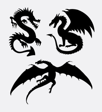 Dragon fantasy design silhouette. good use for symbol, sign, logo, web icon, mascot, sticker design, or any design you want. 