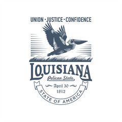 Луизиана, стилизованная эмблема штата Америки, пеликан символ штата
