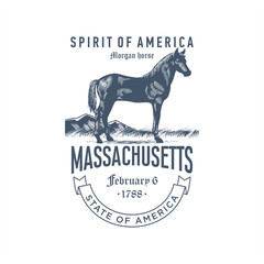 Массачусетс, стилизованная эмблема штата Америки, лошадь символ штата