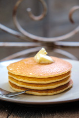Stacked pancake on wooden table