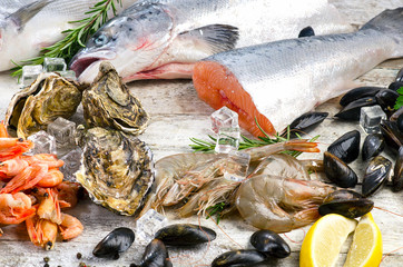 Fresh fish and seafood with aromatic herbs and spices.