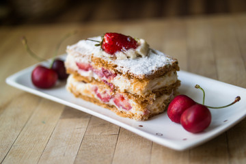 strawberry puff mille-feuille with cherry