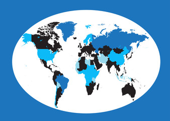 World map planet blue flat design blue 