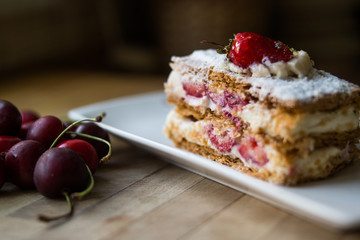 strawberry puff mille-feuille with cherry