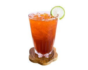 Glass ice lemon tea antique drink on white background,isolated
