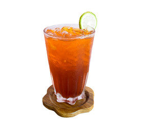 Glass ice lemon tea antique drink on white background,isolated