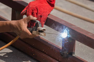 Welder working a welding metal.