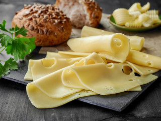 Fototapeta cheese slices and bread obraz