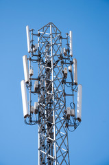 transmitter antenna. Mobile phone transmitter tower. Cellular antenna.