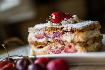 strawberry puff mille-feuille with cherry