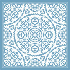 Light blue scarf design with mandala ornament. Vector illustration