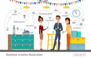 Obraz na płótnie Canvas Business creative illustration Women and man. Corporate holiday