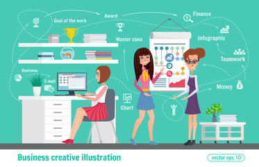 Business creative illustration. Women office worker professional.