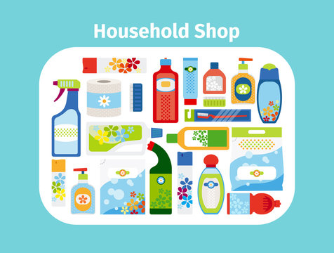 Household shop cleaning icon set. Vector illustration