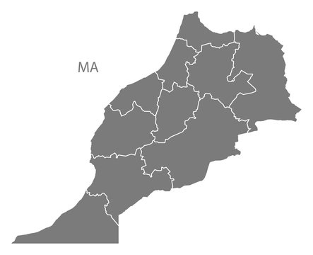 Morocco regions Map grey