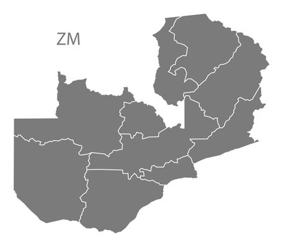 Zambia provinces Map grey