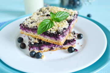 Homemade blueberry pie with ricotta and shtreyzel
