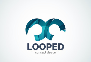 Abstract business company infinity logo template, loops or eight number concept - geometric minimal style, created with overlapping curve elements and waves. Corporate identity emblem