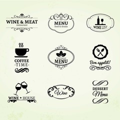Vintage wine, restaurant and coffee labels